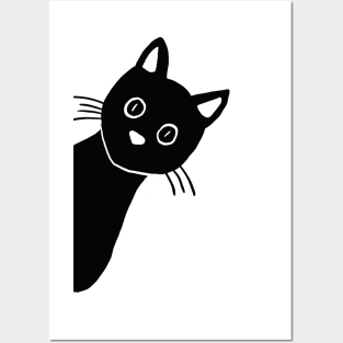 cute black cat sneak out Posters and Art